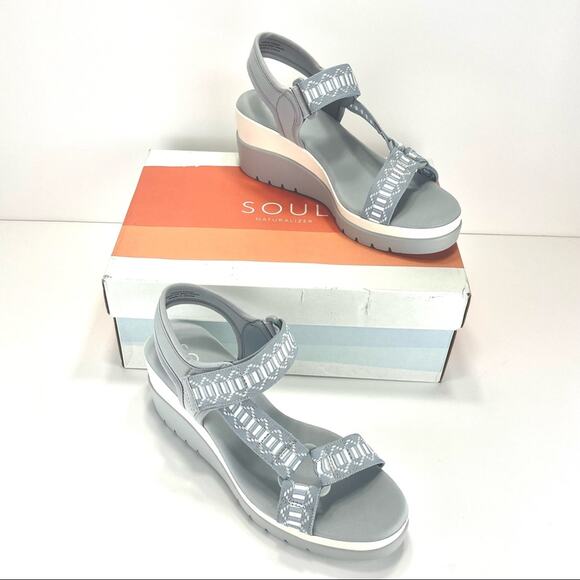 Soul Naturalizer Glitz Platform Wedge Sandal Size 9.5 Blue Calm/Gray Lightweight - Picture 1 of 16